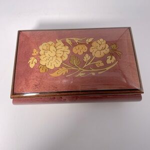 Reuge Vintage Swiss Made Wooden Music/Jewelry Box Floral InlayBeauty & The Beast